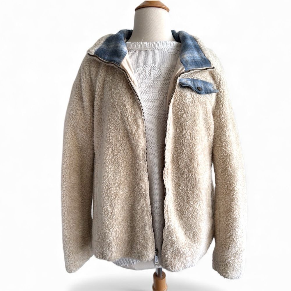 Pendleton Sherpa Full Zip Up Jacket L Cream Flannel Lined Western
